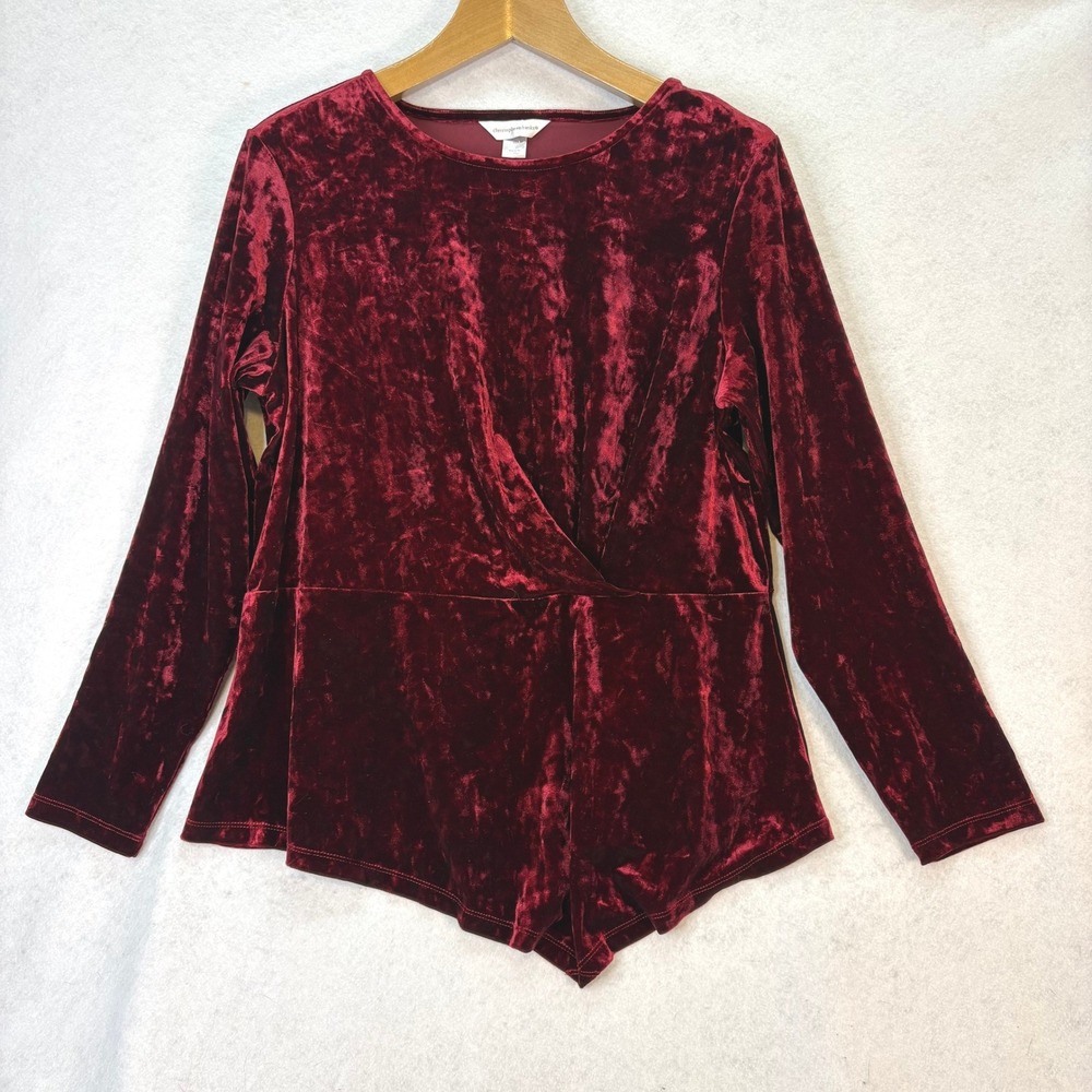 Christopher &‎ Banks Burgundy Crushed Velvet Peplum Top Women XL Whimsigoth Luxe